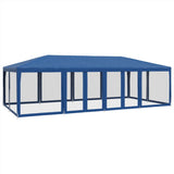 Party Tent with 12 Mesh Sidewalls Blue 8x4 m HDPE - Front View