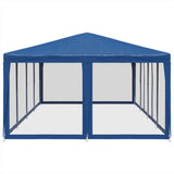 Party Tent with 12 Mesh Sidewalls Blue 8x4 m HDPE