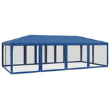 Party Tent with 12 Mesh Sidewalls Blue 8x4 m HDPE - 45-Degree Angle