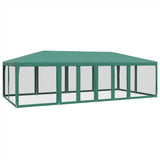 Party Tent with 12 Mesh Sidewalls Green 8x4 m HDPE - Front View