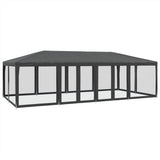 Party Tent with 12 Mesh Sidewalls Anthracite 8x4 m HDPE - Front View