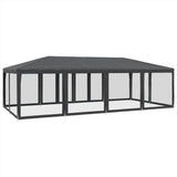 Party Tent with 12 Mesh Sidewalls Anthracite 8x4 m HDPE - 45-Degree Angle