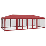 Party Tent with 12 Mesh Sidewalls Red 8x4 m HDPE - Front View