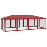 Party Tent with 12 Mesh Sidewalls Red 8x4 m HDPE - 45-Degree Angle