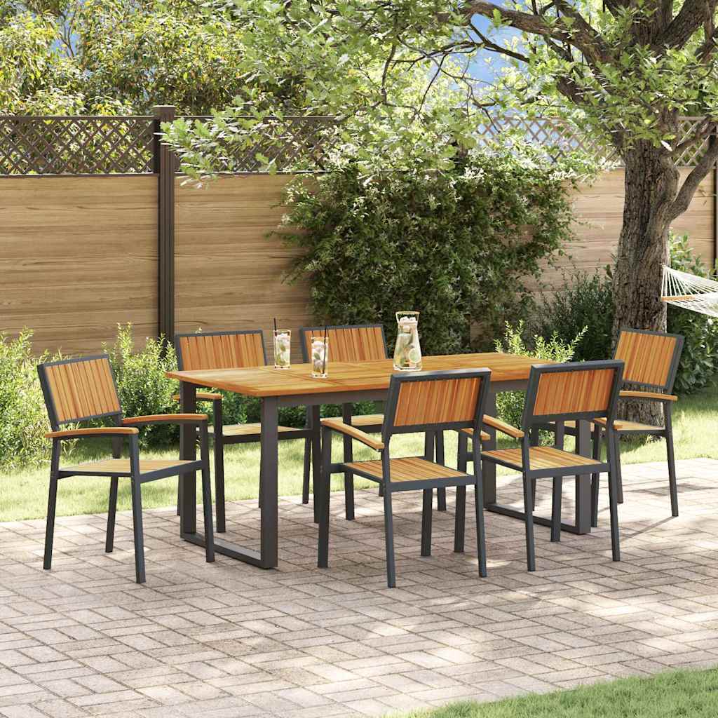 Garden Dining Set 7 pcs Black and brown 180 x 90 x 75 cm