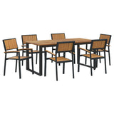 Garden Dining Set 7 pcs Black and brown 180 x 90 x 75 cm - Front View