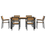 Garden Dining Set 7 pcs Black and brown 180 x 90 x 75 cm - Close-Up Angle