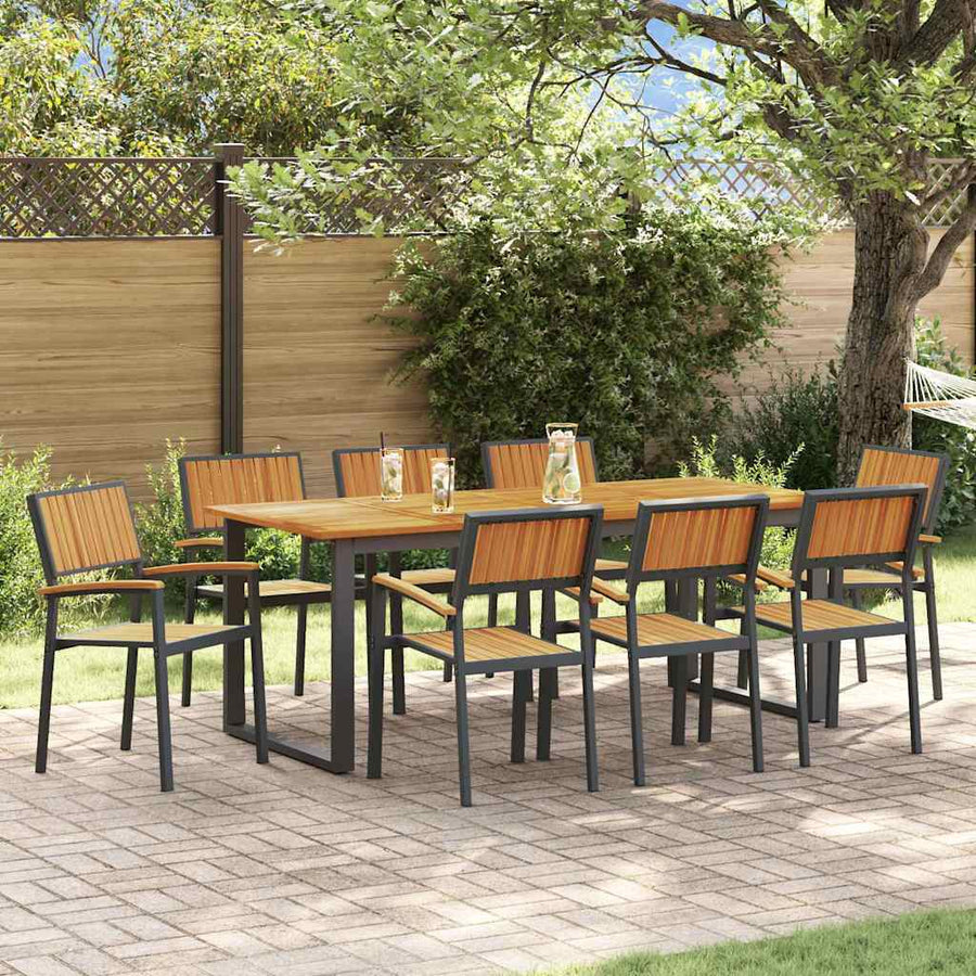 Garden Dining Set 9 pcs Black 200 x 90 x 75 cm