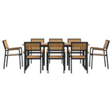 Garden Dining Set 9 pcs Black Solid Acacia Wood - Close-Up Angle