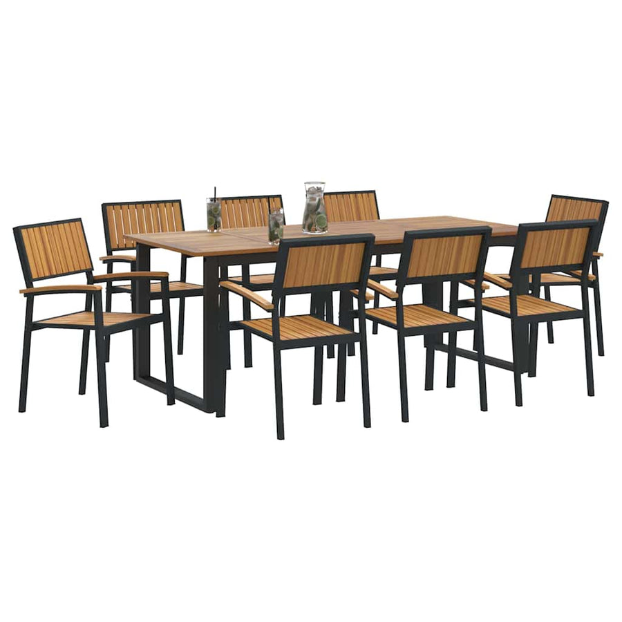 Garden Dining Set 9 pcs Black 200 x 90 x 75 cm