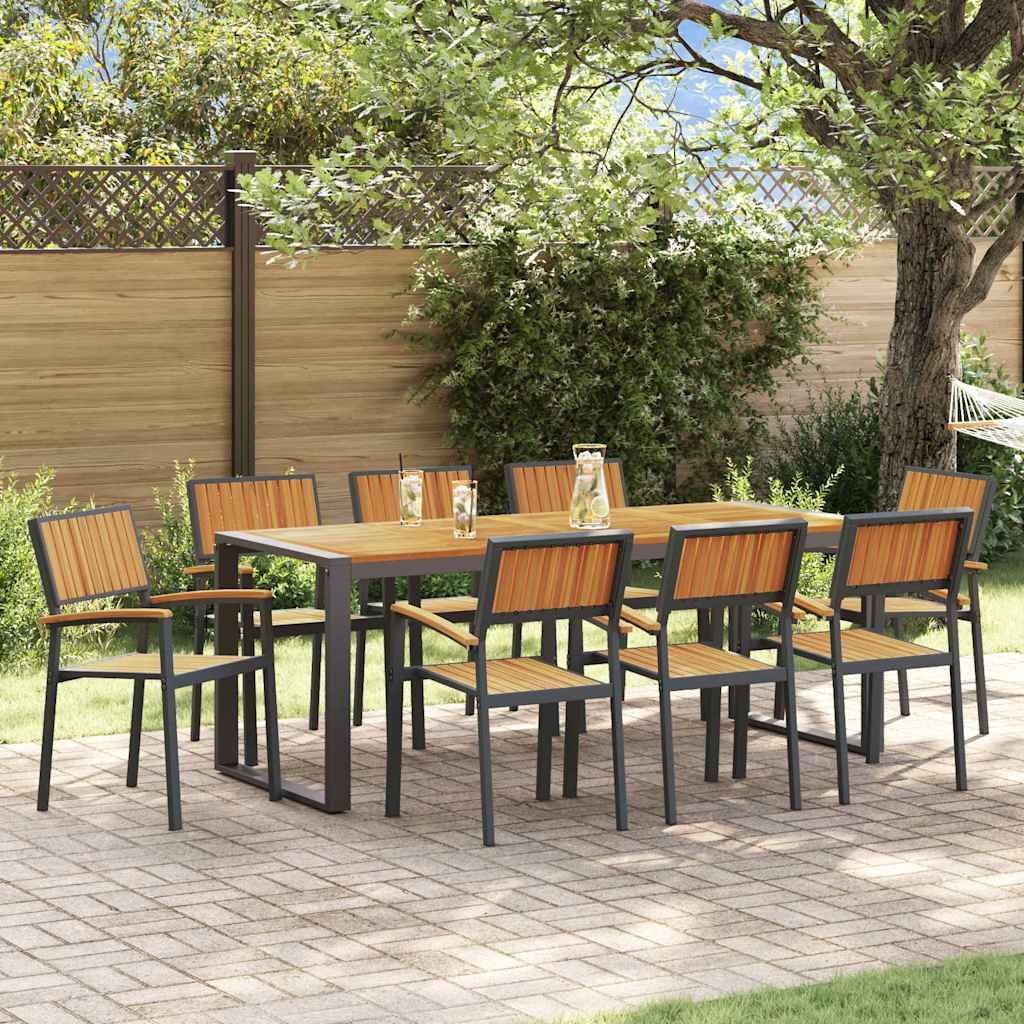 Garden Dining Set 9 pcs Black Solid Acacia Wood