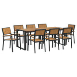 Garden Dining Set 9 pcs Black Solid Acacia Wood - Front View