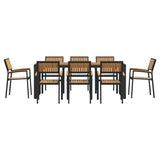Garden Dining Set 9 pcs Black Solid Acacia Wood