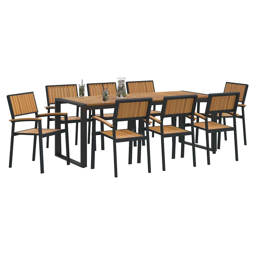 Garden Dining Set 9 pcs Black Solid Acacia Wood
