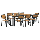 Garden Dining Set 9 pcs Black Solid Acacia Wood - Side View
