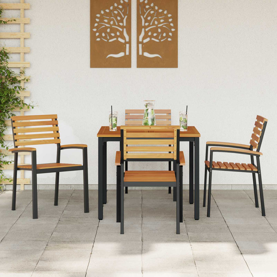 Garden Dining Set 5 pcs Black Solid Acacia Wood