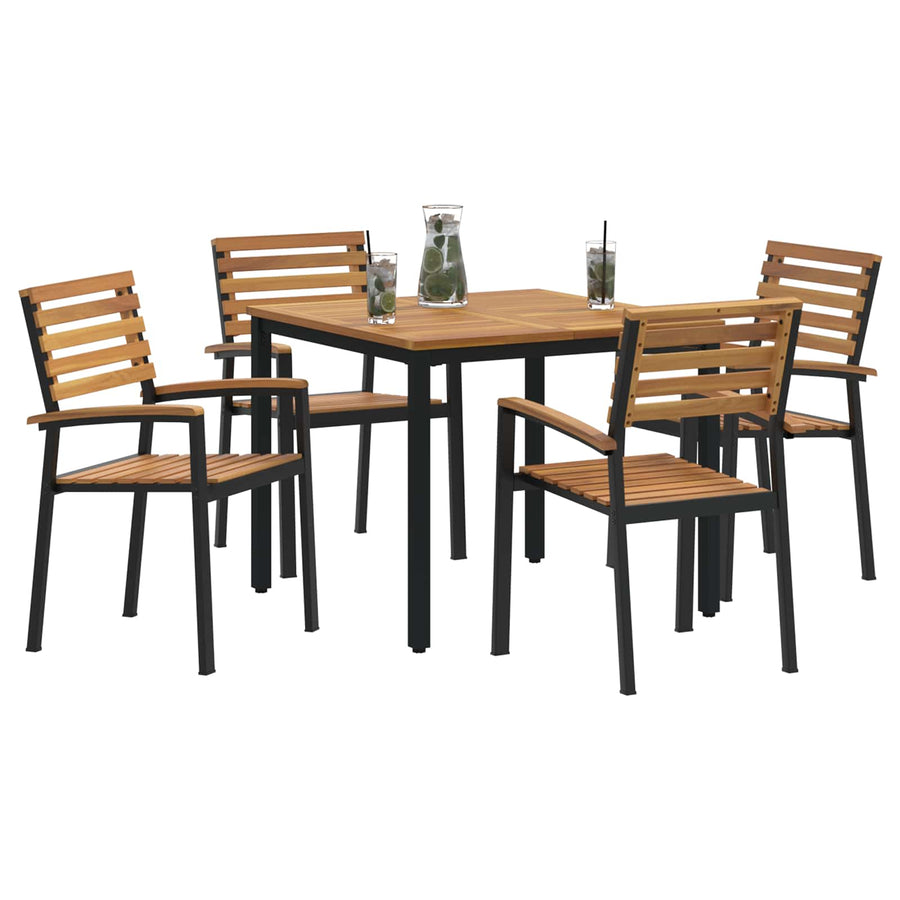 Garden Dining Set 5 pcs Black Solid Acacia Wood