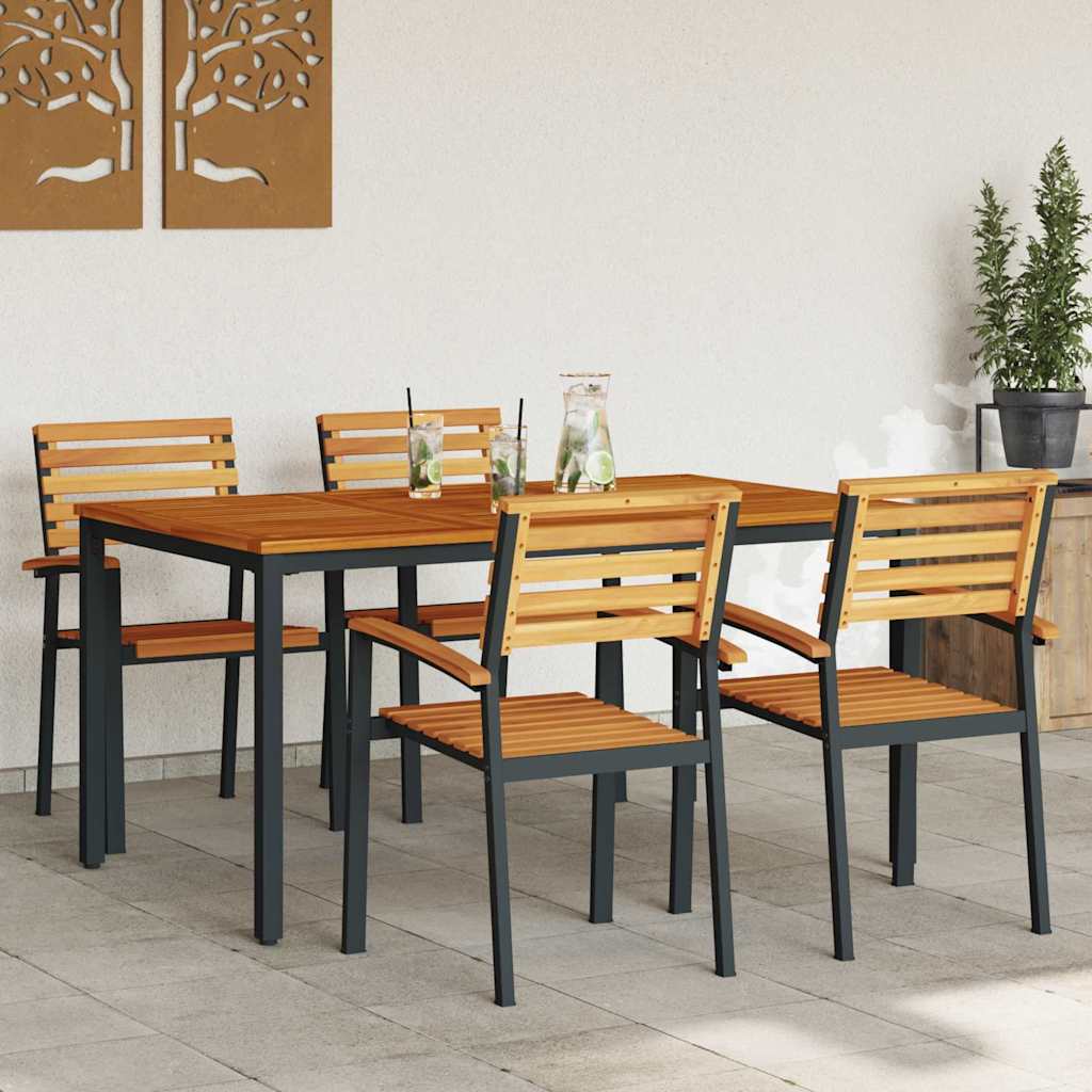 Garden Dining Set 5 pcs Black Solid Acacia Wood
