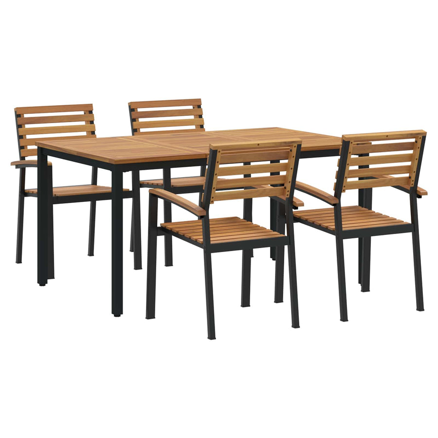 Garden Dining Set 5 pcs Black Solid Acacia Wood