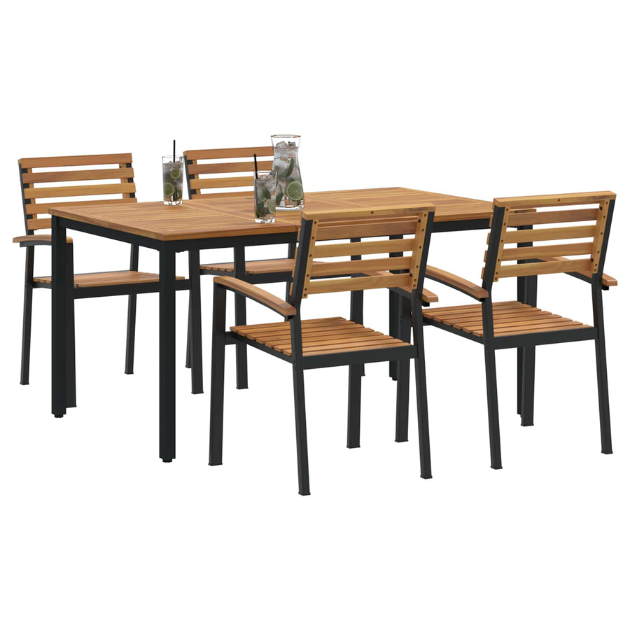 Garden Dining Set 5 pcs Black Solid Acacia Wood