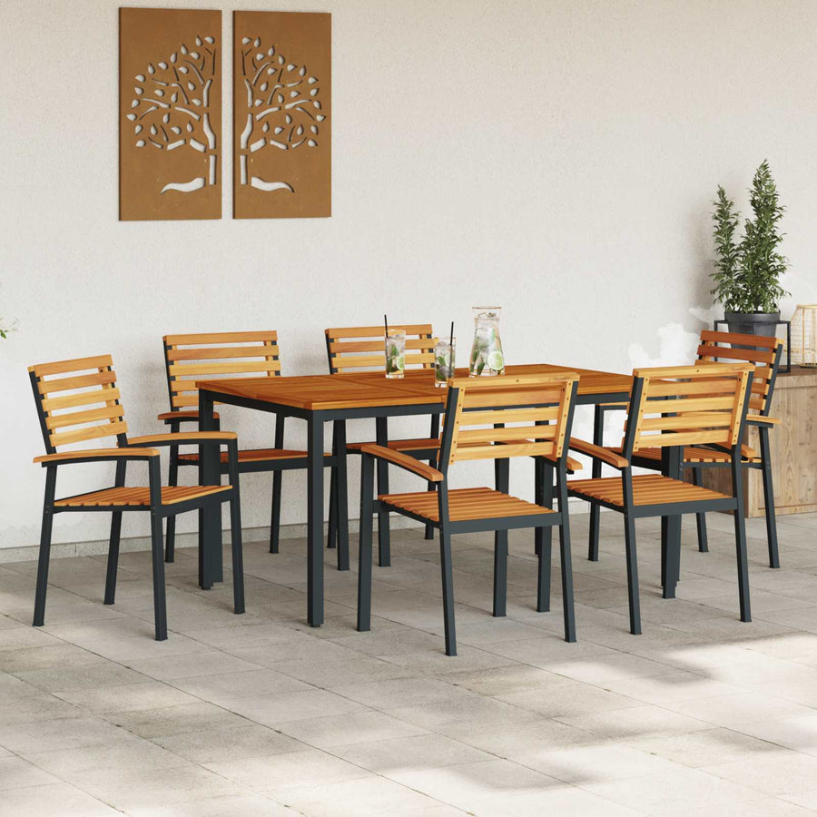 Garden Dining Set 7 pcs Black Solid Acacia Wood