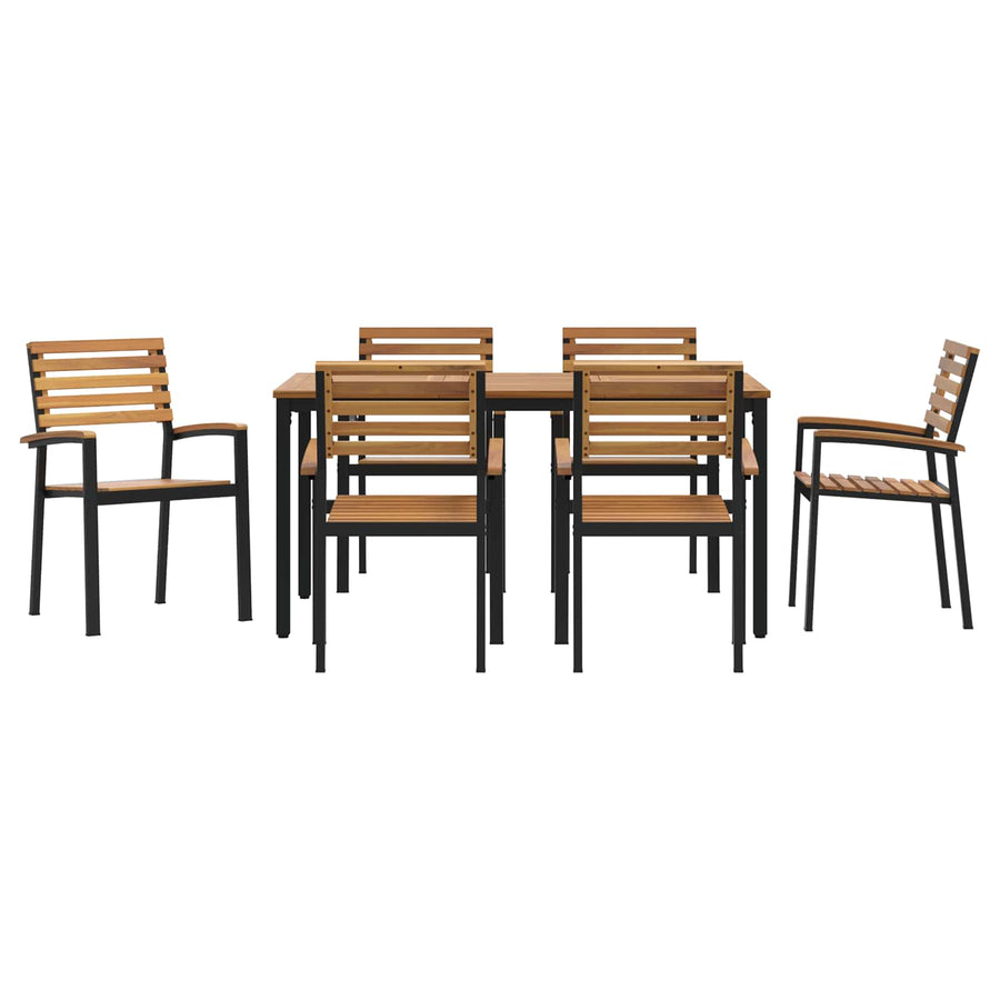 Garden Dining Set 7 pcs Black Solid Acacia Wood