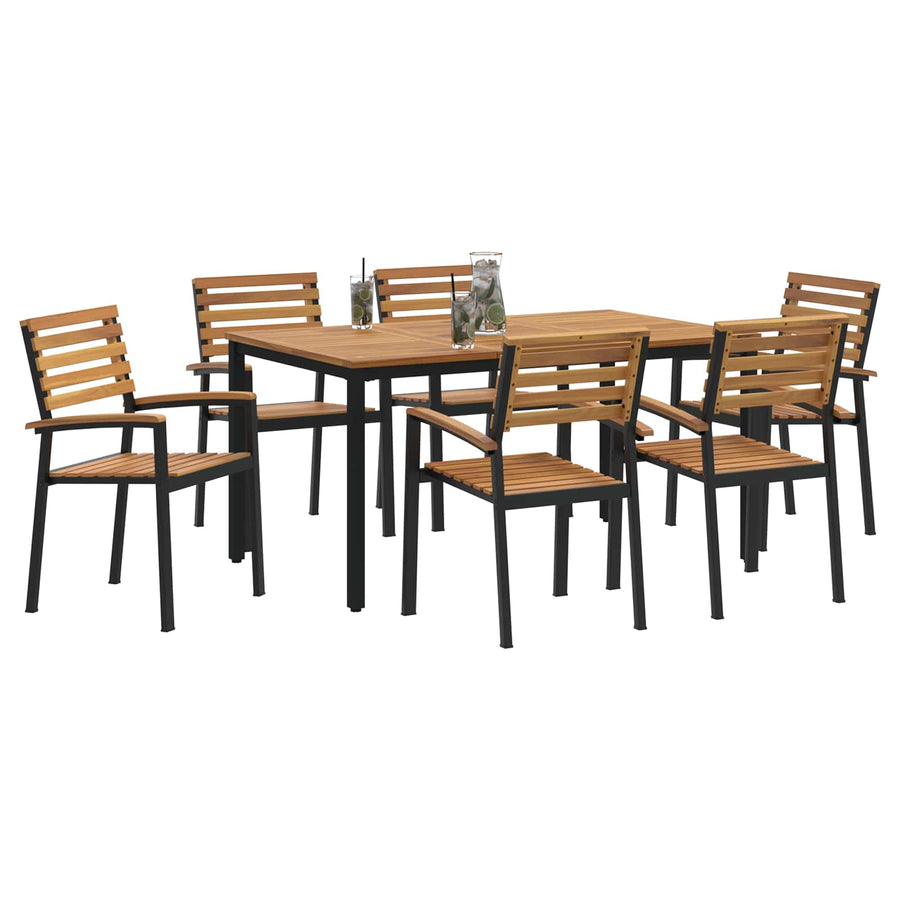 Garden Dining Set 7 pcs Black Solid Acacia Wood