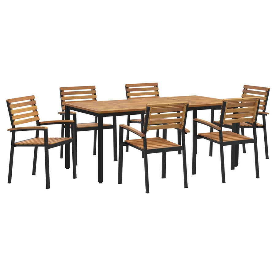 Garden Dining Set 7 pcs Black Solid Acacia Wood