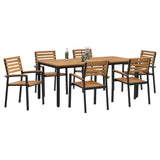 Garden Dining Set 7 pcs Black Solid Acacia Wood - Side View