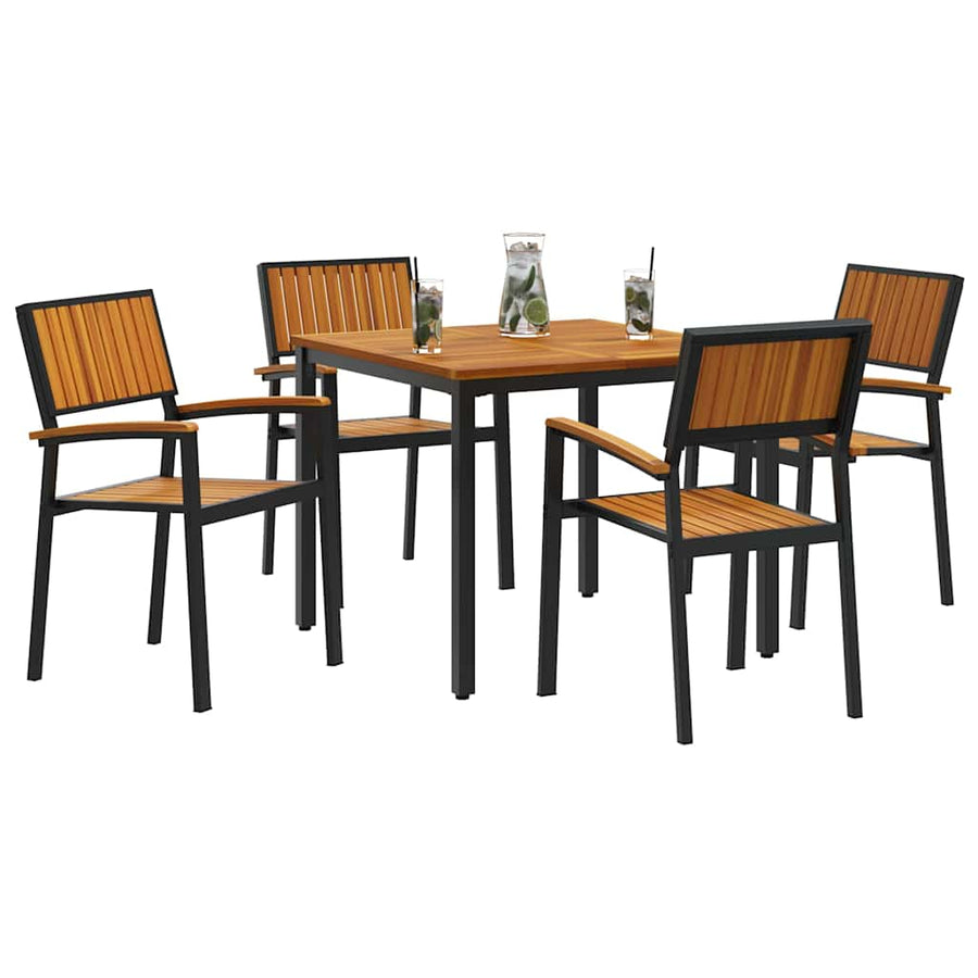 Garden Dining Set 5 pcs Black Solid Acacia Wood