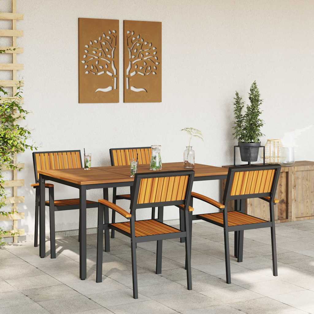 Garden Dining Set 5 pcs Black Solid Acacia Wood