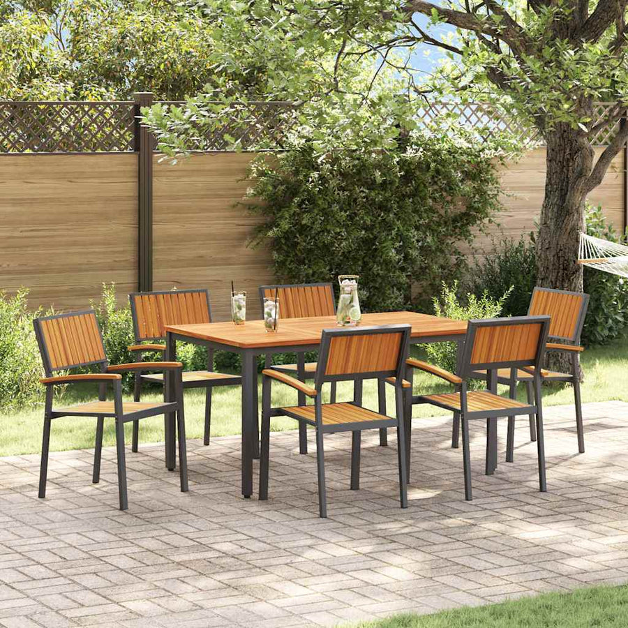 Garden Dining Set 7 pcs Black Solid Acacia Wood