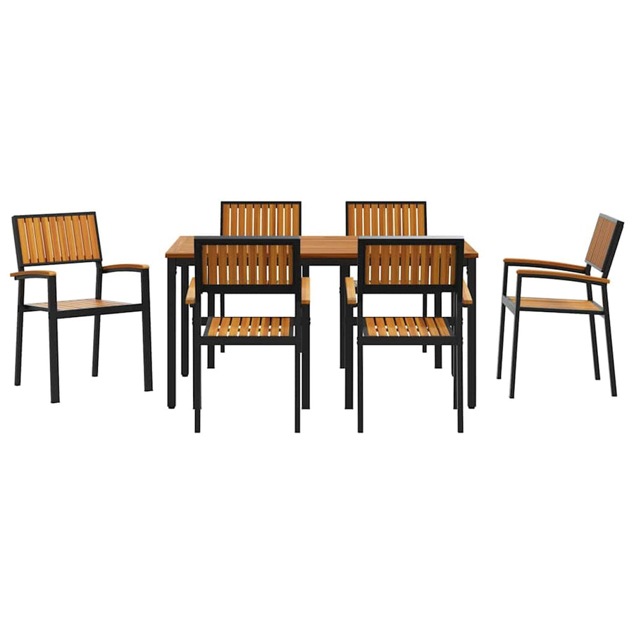 Garden Dining Set 7 pcs Black Solid Acacia Wood