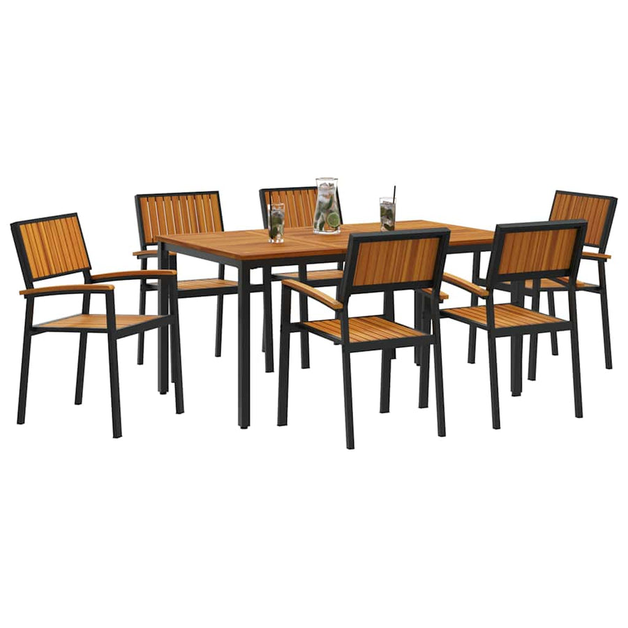 Garden Dining Set 7 pcs Black Solid Acacia Wood