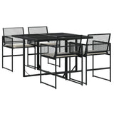 5 Piece Garden Dining Set with Cushions Black Poly Rattan