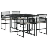5 Piece Garden Dining Set with Cushions Black Poly Rattan - Front View