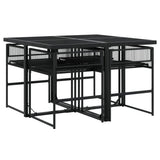 5 Piece Garden Dining Set with Cushions Black Poly Rattan
