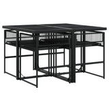5 Piece Garden Dining Set with Cushions Black Poly Rattan - Side View