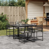 5 Piece Garden Dining Set with Cushions Black Poly Rattan