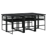 7 Piece Garden Dining Set with Cushions Black Poly Rattan - Side View