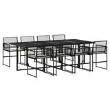 9 Piece Garden Dining Set with Cushions Black Poly Rattan