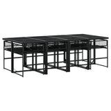 9 Piece Garden Dining Set with Cushions Black Poly Rattan - Side View