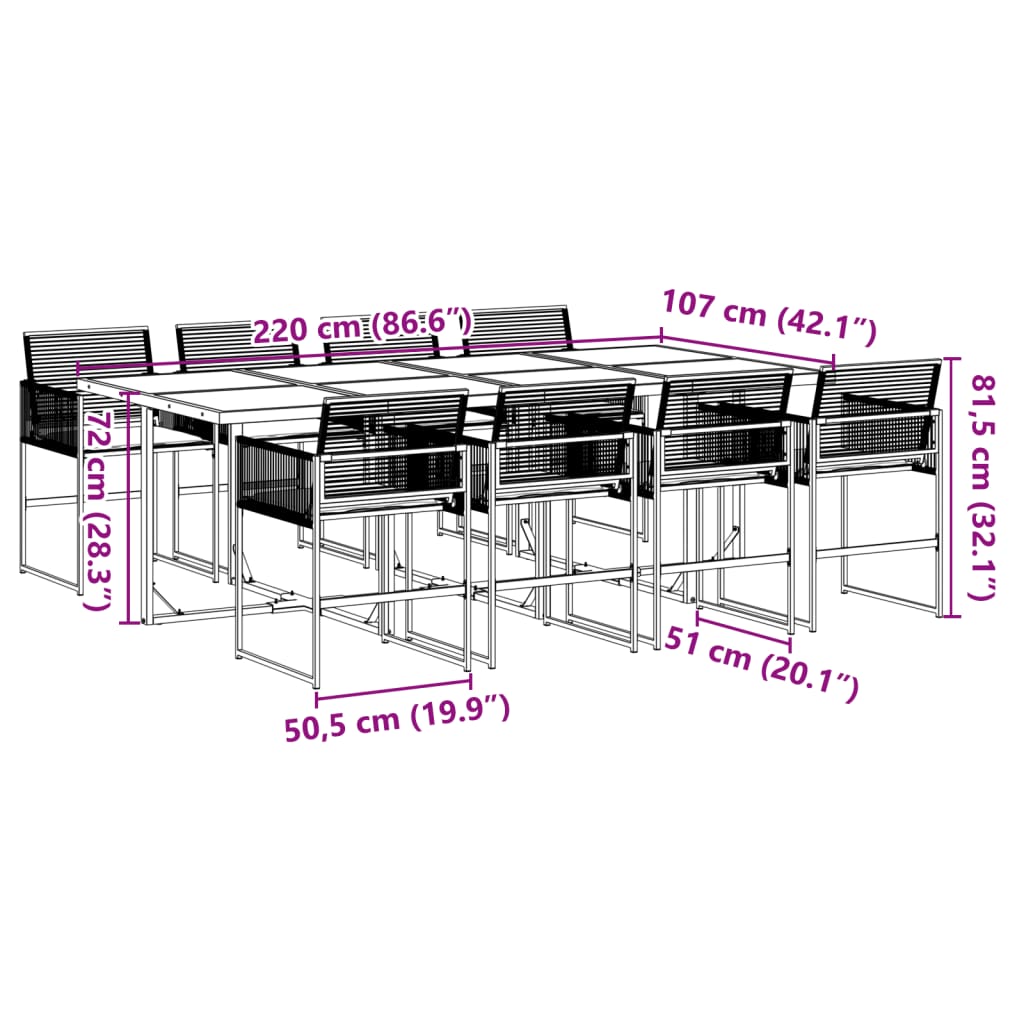 9 Piece Garden Dining Set with Cushions Black Poly Rattan