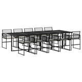 11 Piece Garden Dining Set with Cushions Black Poly Rattan