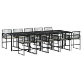 11 Piece Garden Dining Set with Cushions Black Poly Rattan - Front View
