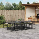 11 Piece Garden Dining Set with Cushions Black Poly Rattan