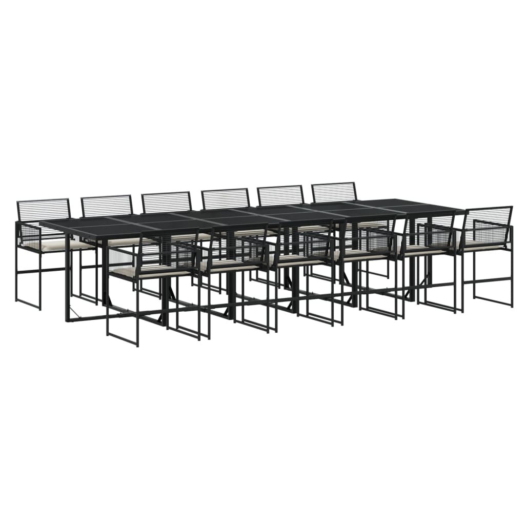 13 Piece Garden Dining Set with Cushions Black Poly Rattan