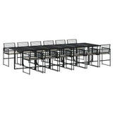 13 Piece Garden Dining Set with Cushions Black Poly Rattan - Front View