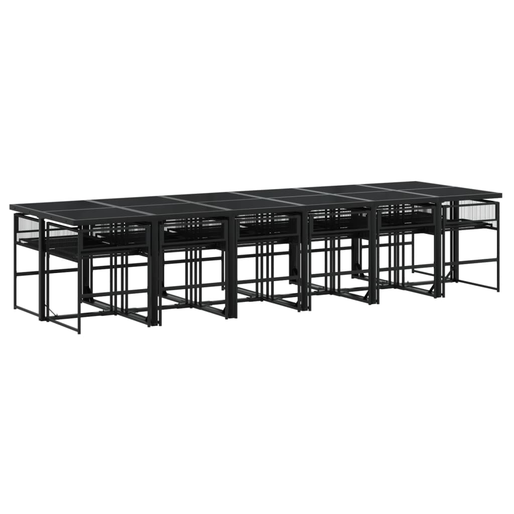 13 Piece Garden Dining Set with Cushions Black Poly Rattan