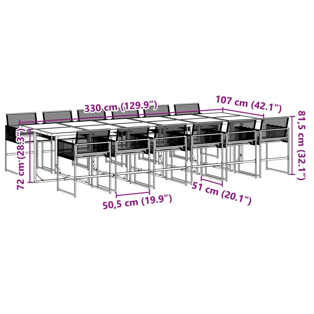 13 Piece Garden Dining Set with Cushions Black Poly Rattan